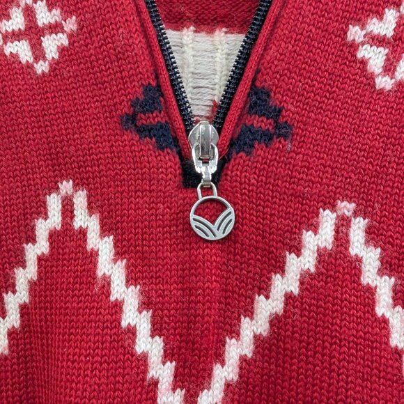 Dale of Norway Red White Sweater 1/4 Zip Up Neck Wool Knit Men's XL - Picture 7 of 9